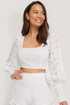 THE FASHION FRACTION X NA-KD BALLOON SLEEVE CROPPED TOP WHITE