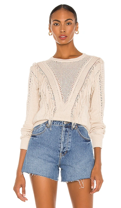Autumn Cashmere Cable &amp; Mesh Fringe Crew Sweater In Natural