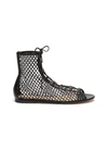 GIANVITO ROSSI FISHNET LACE UP FLAT LEATHER BOOTS
