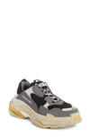 Balenciaga Triple S Leather And Mesh Trainers In Grey/ Yellow