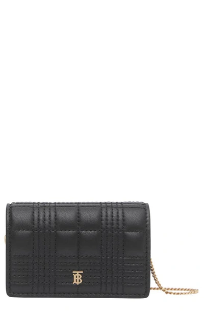 Burberry Quilted Lambskin Card Case With Detachable Strap In Black
