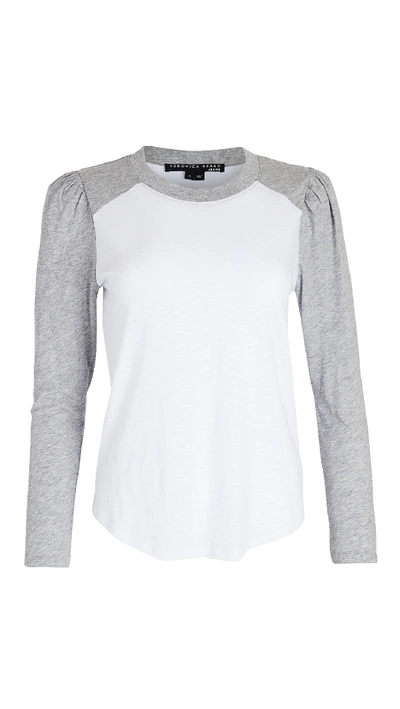 Veronica Beard Jean Mason Baseball Tee In White/heather Grey