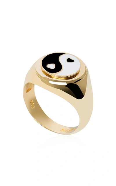 Wilhelmina Garcia Gold-plated Yin-yang Signet Ring In Blue