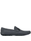 Ferragamo Gancini Ornament Leather Loafers In Grey