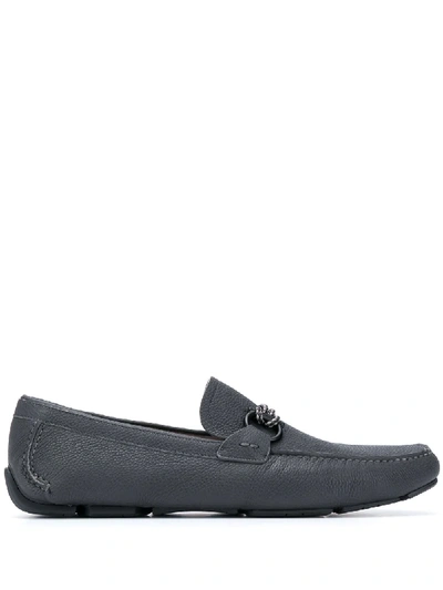 Ferragamo Gancini Ornament Leather Loafers In Blue