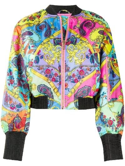 Versace Jeans Couture Paisley Fantasy Print Bomber Jacket In Blue