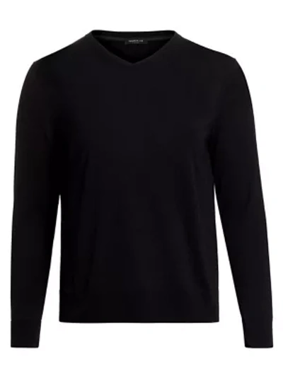 Lafayette 148 Petite Fine Gauge Merino Ribbed V-neck Sweater In Black