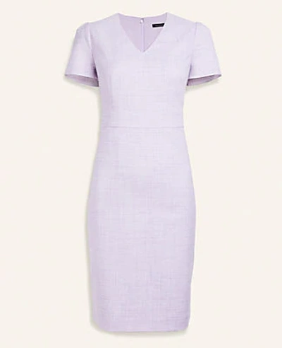 Ann Taylor Petite Crosshatch Puff Sleeve Sheath Dress In Mountain Lavender