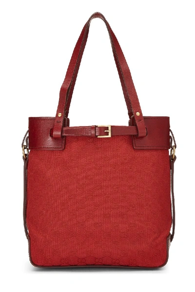Pre-owned Gucci Red Gg Canvas Buckle Tote Medium