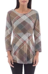 Bobeau Brushed Babydoll Tunic In Bias Plaid Rust