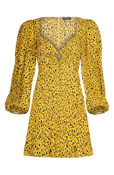 Afrm Art Print Long Sleeve Mini Dress In Gold Leopard