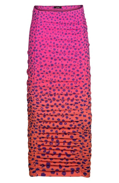 Afrm Venice Ruched Skirt In Pink Ombre Leopard