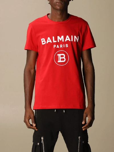 Balmain Logo Lettering T-shirt In Red