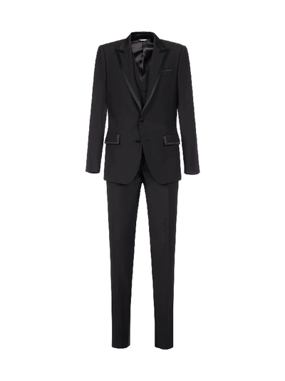 Dolce & Gabbana Three- Piece Virgin Wool Blend Suit In Black