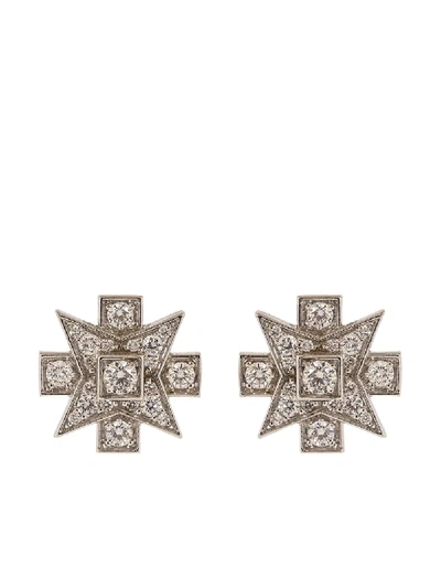 Mariani 18kt White Gold Diamond Maltese Earrings In Whtgold