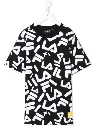 Fila Kids' All-over Logo Print T-shirt In Black