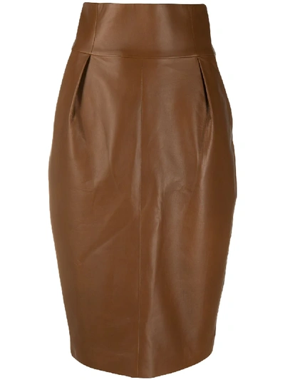 Alexandre Vauthier High-waisted Leather Pencil Skirt In Brown