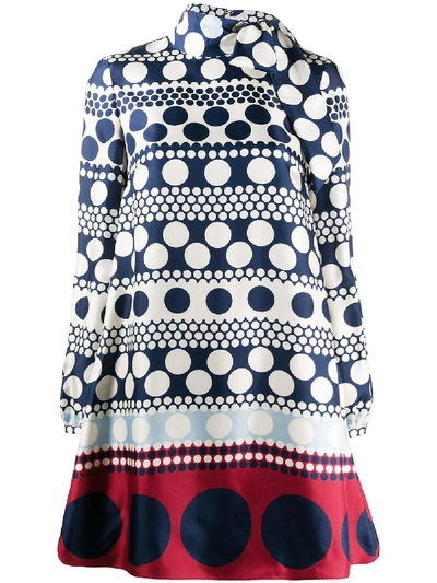 Valentino Long-sleeve Polka-dot Dress In Blue