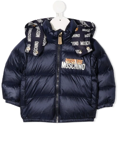 Moschino Babies' Teddy Logo Padded Jacket In Blue