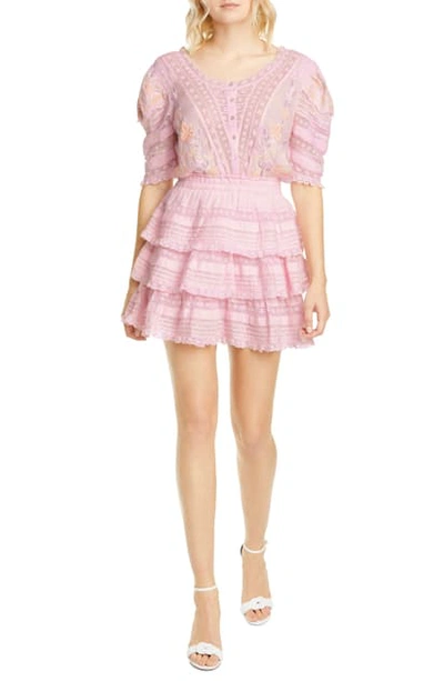 Loveshackfancy Quincy Tiered Minidress In Pink Tulip