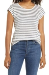 Wit & Wisdom Scoop Neck Twist Back T-shirt In Navy/ Off White