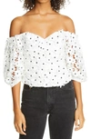 SELF-PORTRAIT DAISY GUIPURE LACE PUFF SLEEVE OFF THE SHOULDER TOP,PF20-140D