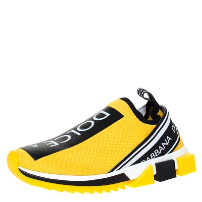Pre-owned Dolce & Gabbana Yellow Stretch Jersey Logo Print Slip On Sneakers Size 41