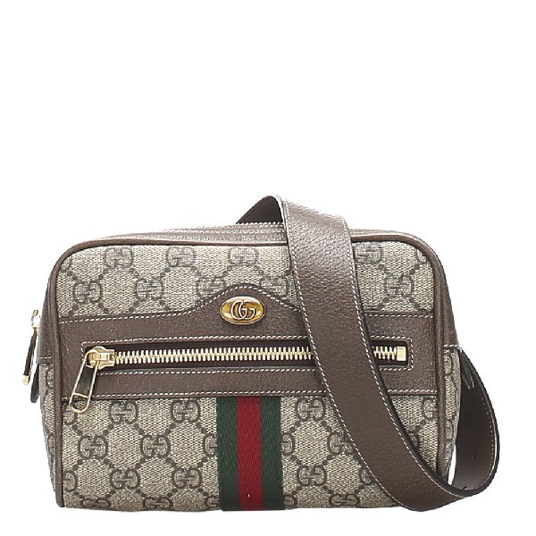 Pre-Owned Gucci Brown/beige Gg Supreme Canvas Web Ophidia Belt Bag | ModeSens