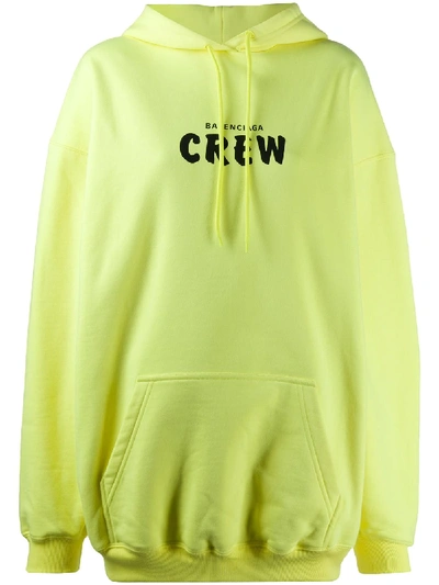 Balenciaga Over Crew Print Cotton Jersey Hoodie In Yellow