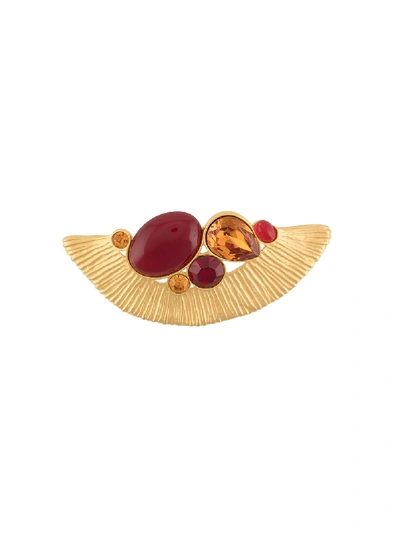 Pre-owned Givenchy 1980 Embellished Brooch In Gold