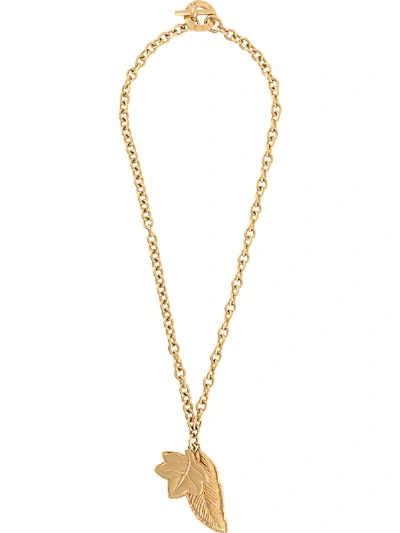 Pre-owned Celine 1980s  Leaf Pendant Necklace In Gold