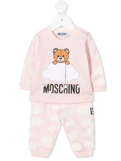 Moschino Babies' Cloud Print Tracksuit Set In Pink