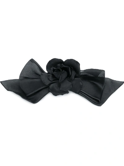 Pre-owned Chanel Floral Bow Hair Clip In Black