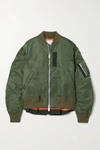 SACAI OVERSIZED GROSGRAIN-TRIMMED SHELL BOMBER JACKET