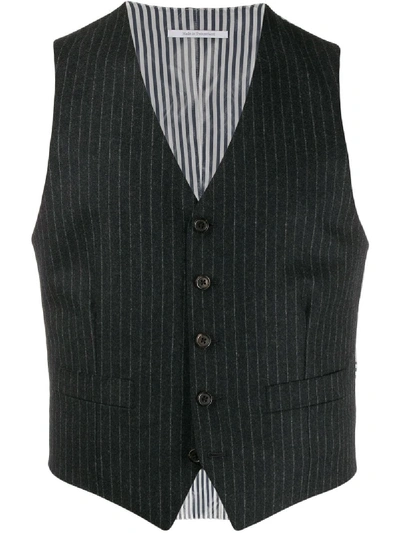 Thom Browne Narrow Chalk-stripe Flannel Waistcoat In Grey