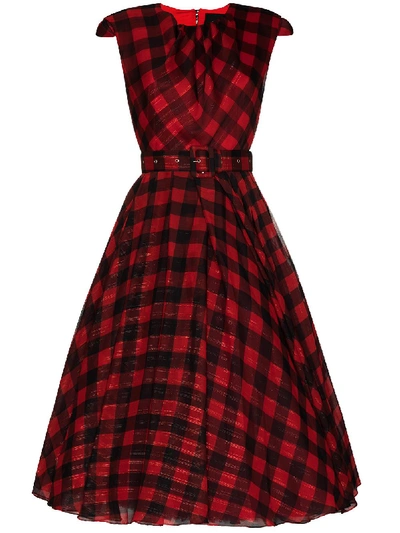 Anouki Check-print Midi Tea Dress In Red