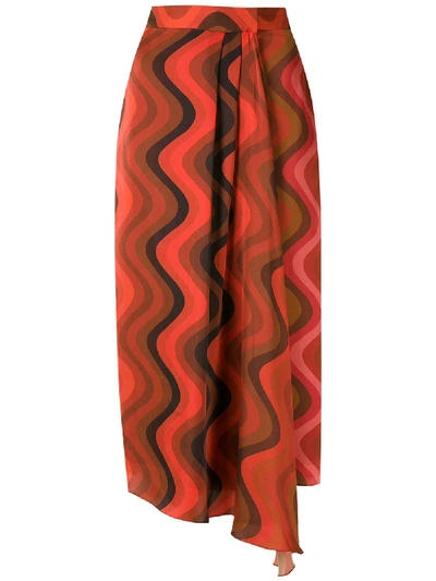 Andrea Marques Silk Wrap Midi Skirt In Red