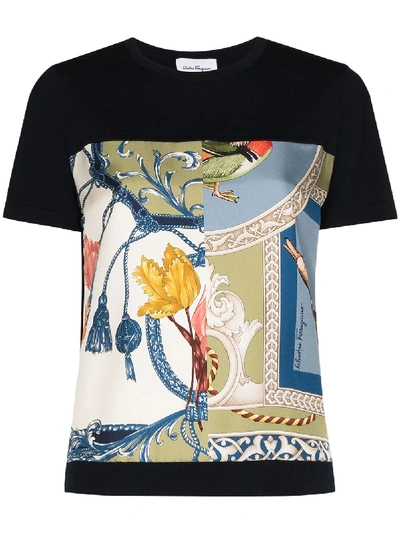 Ferragamo Patch Print Wool T-shirt In Blue