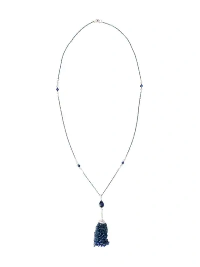 Mariani Blue Sapphire And Diamond Station Tassel Necklace In Whtgold
