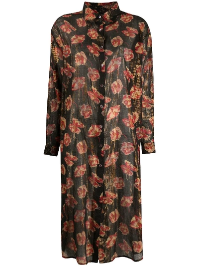 Mes Demoiselles Metallic Floral Print Dress In Black