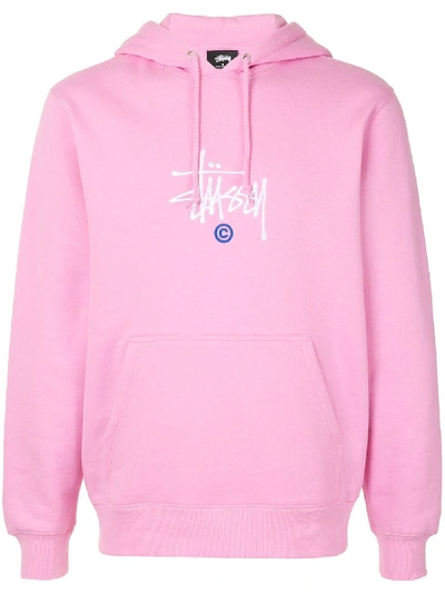 Stussy Copyright Logo Embroidered Drawstring Hoodie In Pink