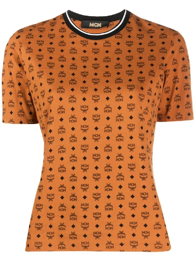 Mcm 1976 Visetos-print Cotton T-shirt In Brown