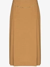 Victoria Beckham Belted Pleated Wool High-rise Skirt In Brown