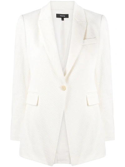 Theory Ribbed Single Breasted Blazer In White