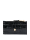 Alexander Mcqueen Alexander Mc Queen Skull Zip Crocodile Effect Leather Credit Card Case In Black