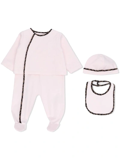 Fendi Pink Set With Double Ff For Baby Girl In Beige