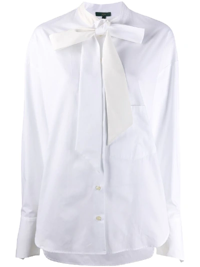 Jejia Pussy-bow Long Sleeve Silk Blouse In White