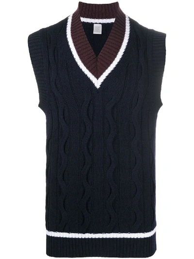 Eleventy Cable Knit Waistcoat In Blue