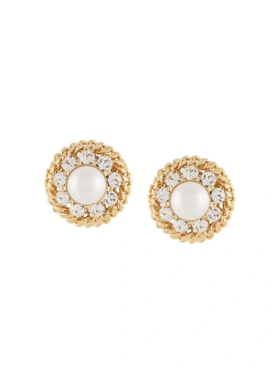 Alessandra Rich Pearl Clip-on Earrings In Gold