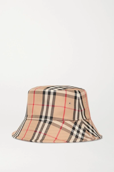Burberry Check Cotton Bucket Hat Hats Beige In Brown